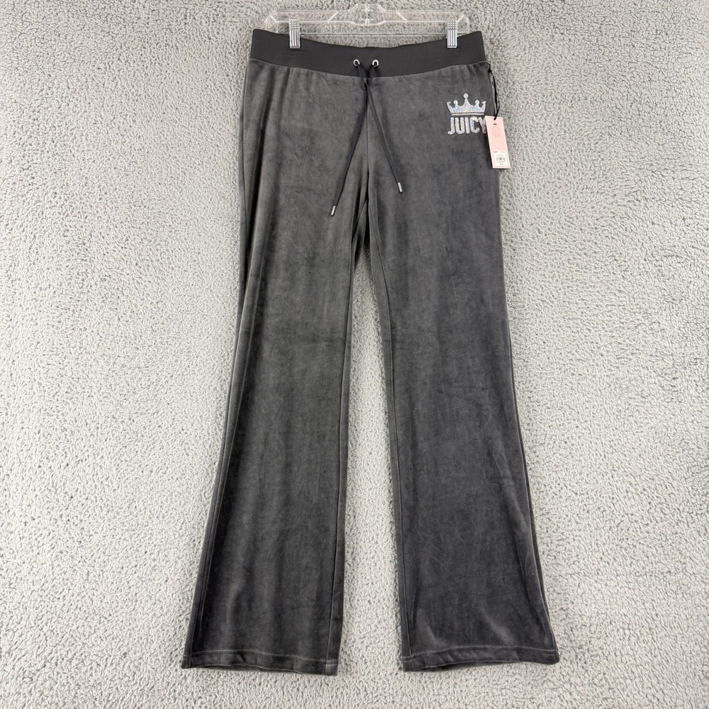 Juicy Couture Velour Pants Womens M Gray Sequin Crown Bootcut Y2K WY53K058RG
